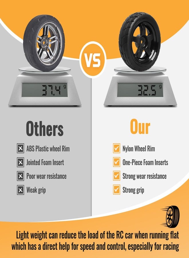 FriHobby 1/10 RC Touring Wheel Rims & Rubber Tires 12mm Hex Fit Traxxas 4tec 2.0 3.0 Tamiya Redcat Racing HPI HSP Exceed 1:10 Scale RC On-Road Racing Car, with Foam Inserts, Non-glued - Image 3